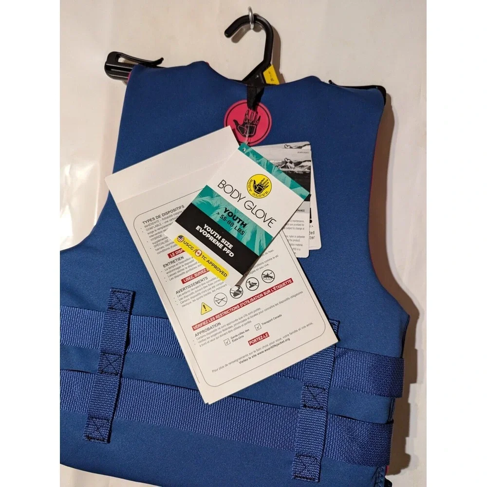 Body Glove - Youth Evoprene‎ PFD Life Vest 55-88 lbs USCG/TC Pink & Blue Stripe